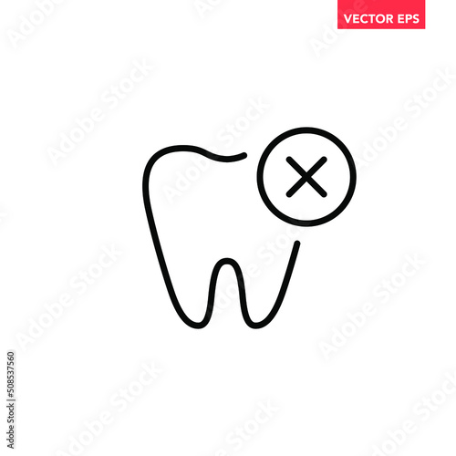 Black single bad tooth line icon, simple outline dental care not approved flat design pictogram, infographic vector for app logo web button ui ux interface element isolated on white background