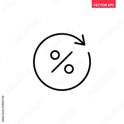 Black round percent refresh line icon, simple circle exchange fees flat design vector pictogram, infographic vector for app logo web website button ui ux interface element isolated on white background
