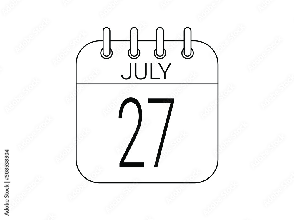 Day 27 July. Simple 27 black calendar icon with white background. Day 27 July. Simple 27 black calendar icon with white background.