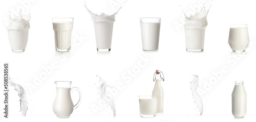 Set of fresh milk on white background
