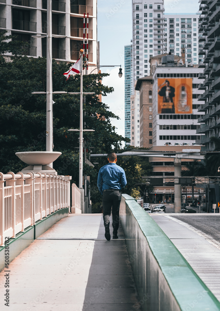 custom made wallpaper toronto digitalperson walking on the street bridge pier Brickell miami