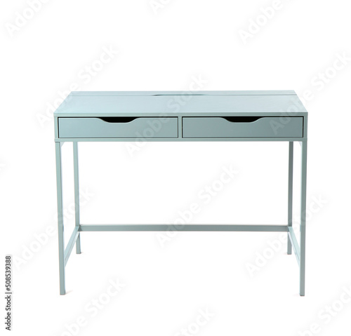 Stylish blue table isolated on white background