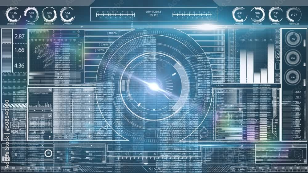 Animation of data processing on digital screen in navy background Animation of data processing on digital screen in navy background