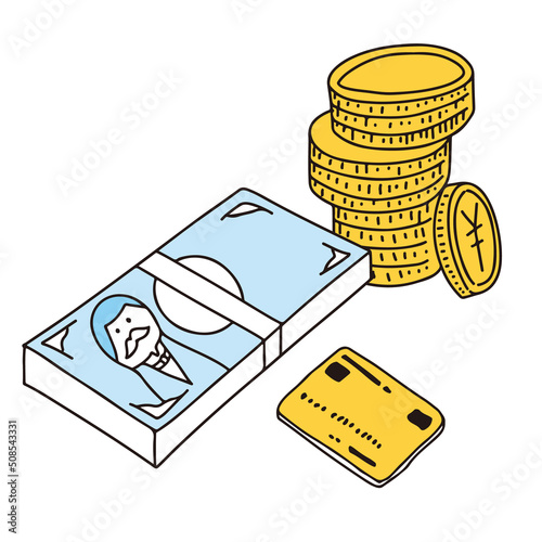 クレジットカードとお金のイラスト（円）
