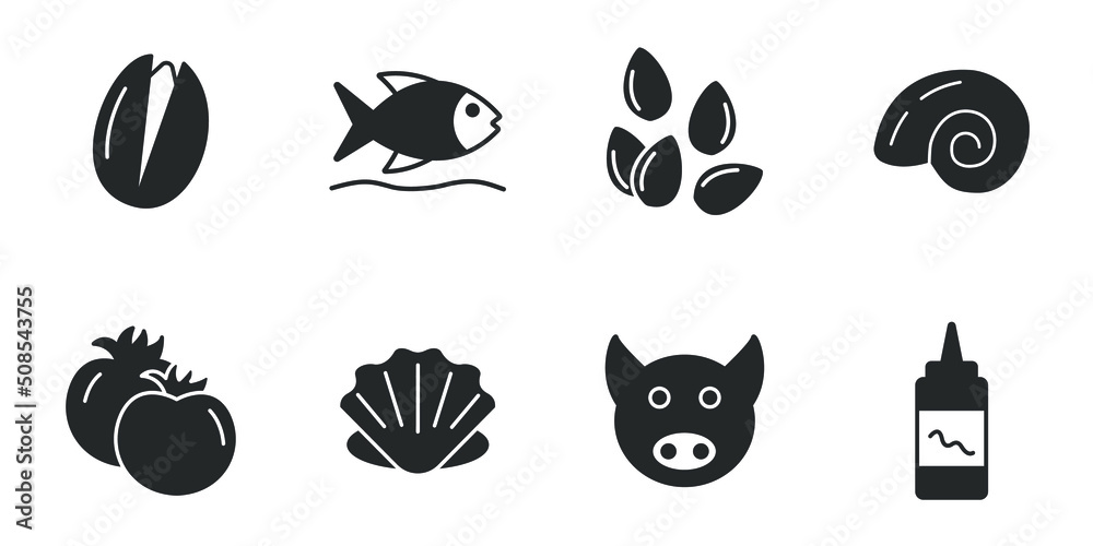 Food allergens icons set . Food allergens pack symbol vector elements for infographic web Food allergens icons set . Food allergens pack symbol vector elements for infographic web