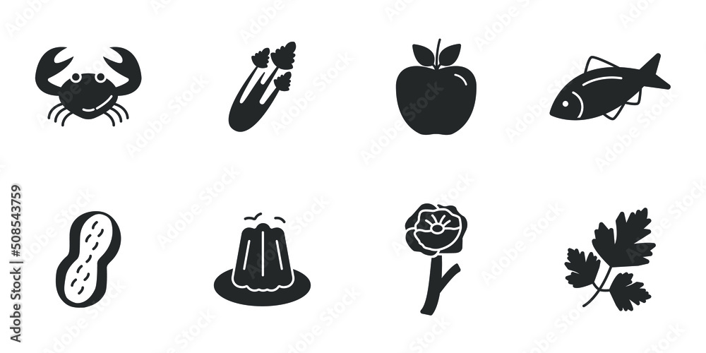 Food allergens icons set . Food allergens pack symbol vector elements for infographic web Food allergens icons set . Food allergens pack symbol vector elements for infographic web