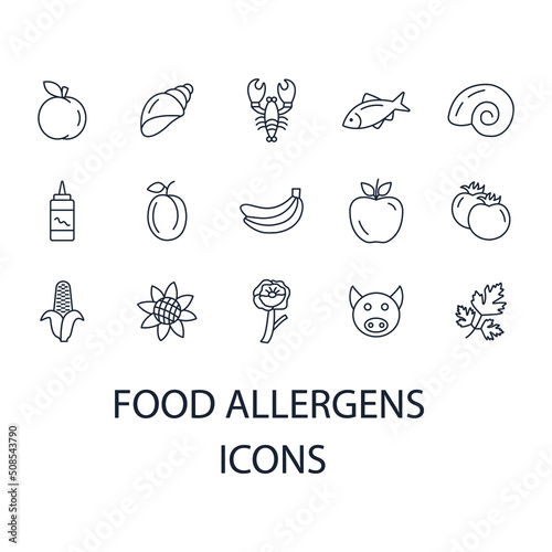 Food allergens icons set . Food allergens pack symbol vector elements for infographic web