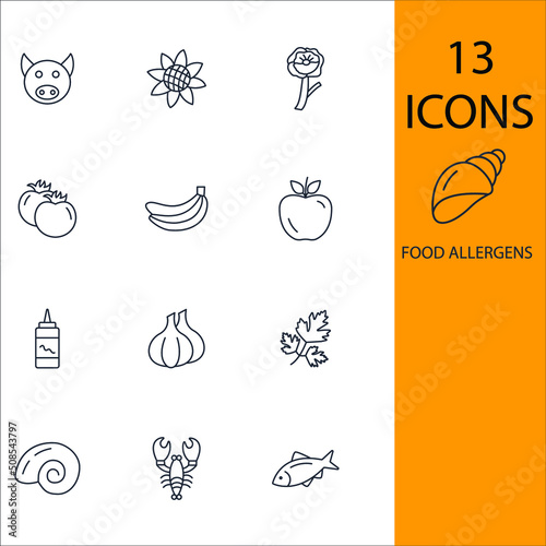 Food allergens icons set . Food allergens pack symbol vector elements for infographic web