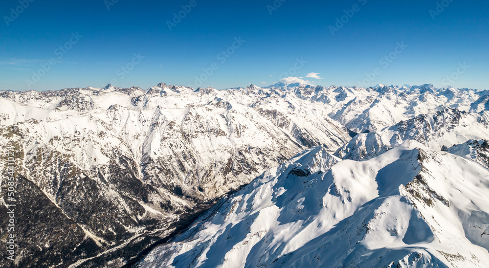 mountain range with snow and sky 