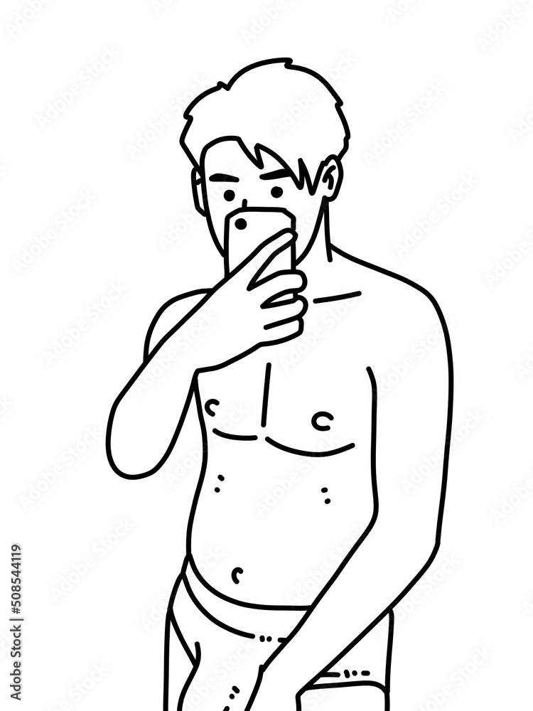 Fototapeta premium black and white of cute man cartoon for coloring