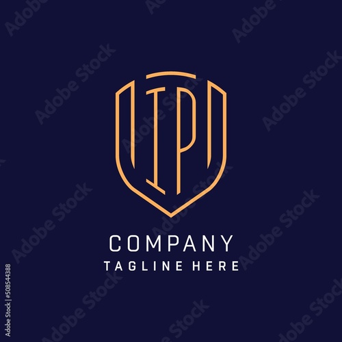 Letter IP monogram logo shield shape with luxury monoline style