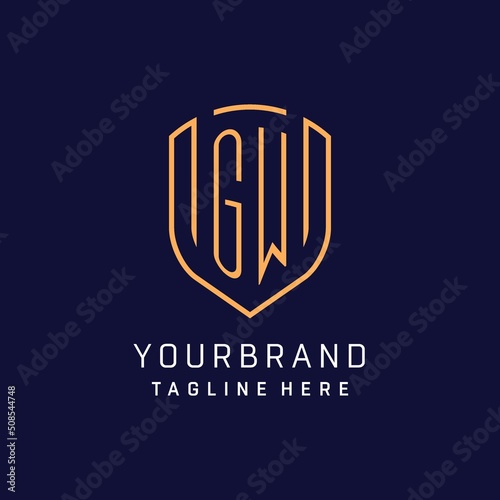 Letter GW monogram logo shield shape with luxury monoline style photo