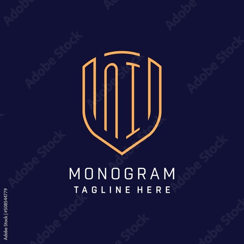 Letter NI monogram logo shield shape with luxury monoline style