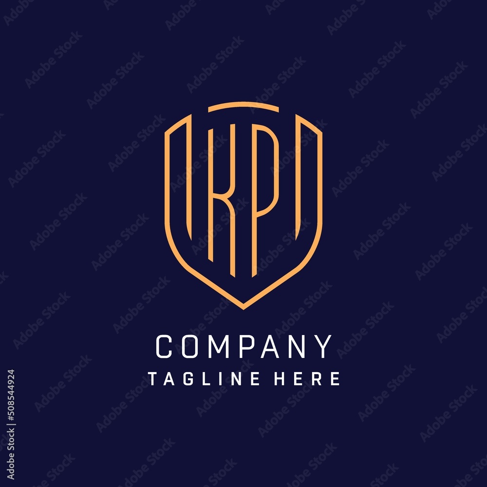 Letter KP monogram logo shield shape with luxury monoline style Stock ...