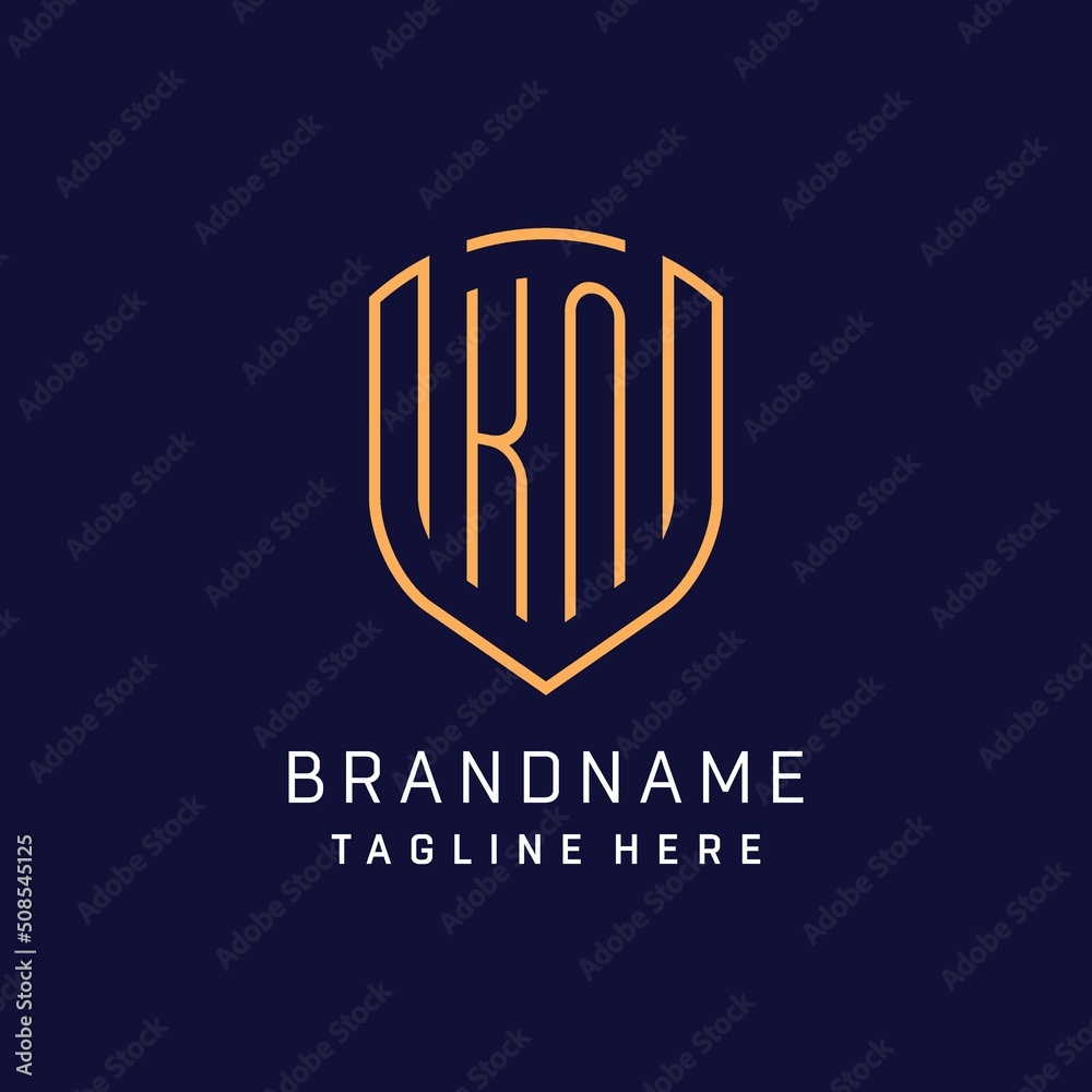 Letter KN monogram logo shield shape with luxury monoline style Stock ...
