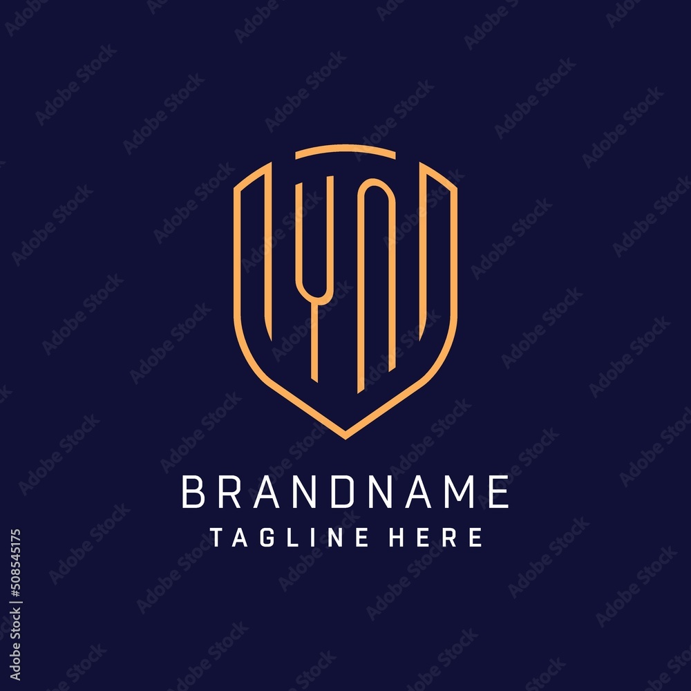 Letter YN monogram logo shield shape with luxury monoline style - obrazy, fototapety, plakaty 