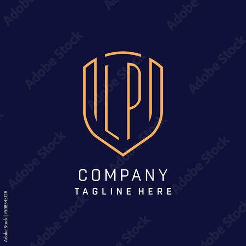 Letter LP monogram logo shield shape with luxury monoline style