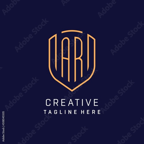Letter AR monogram logo shield shape with luxury monoline style