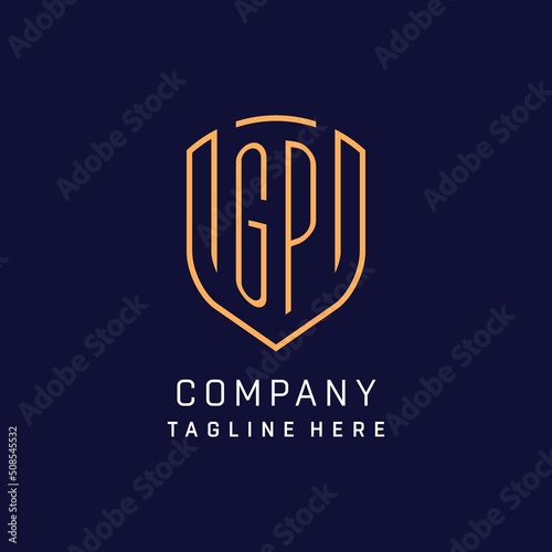 Letter GP monogram logo shield shape with luxury monoline style