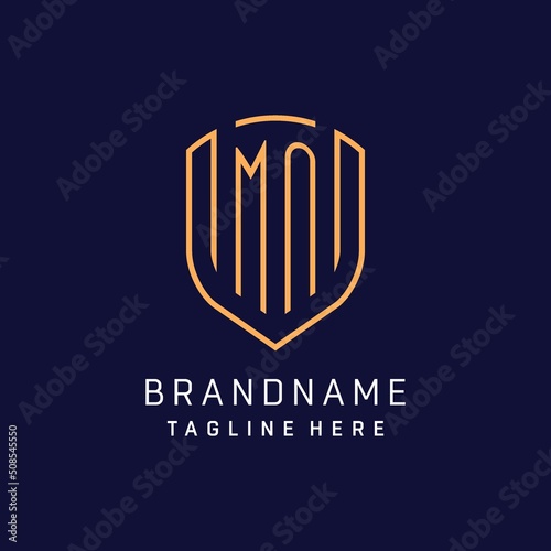 Letter MN monogram logo shield shape with luxury monoline style