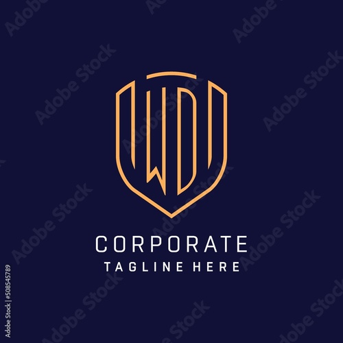 Letter WD monogram logo shield shape with luxury monoline style photo