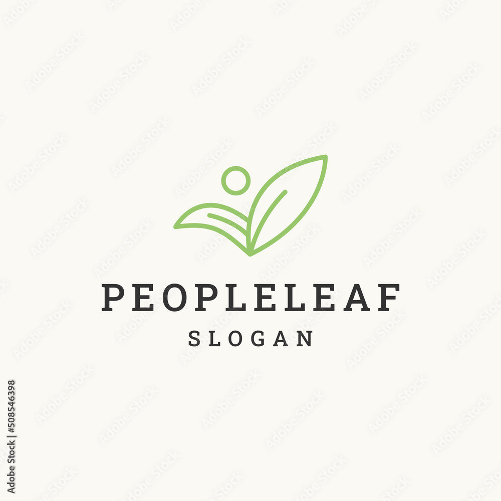 People leaf logo icon flat design template 