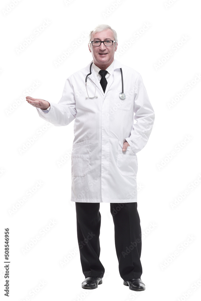 in full growth.qualified mature doctor with stethoscope. in full growth.qualified mature doctor with stethoscope.