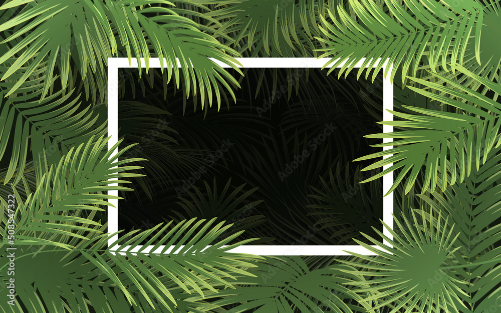 Fototapeta premium Bright tropical background with palm leaf