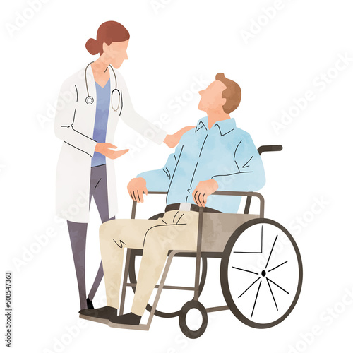 ベクターイラスト素材：車椅子の患者と医師

