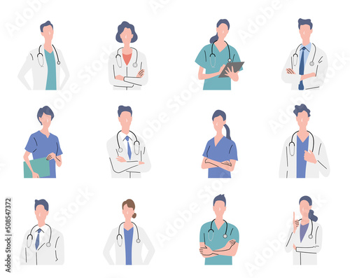 ベクターイラスト素材：医師、看護師、医療従事者、人物セット
 photo
