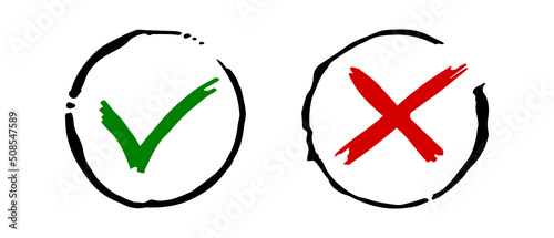 Tick and cross signs. Checkmark OK and X icons.