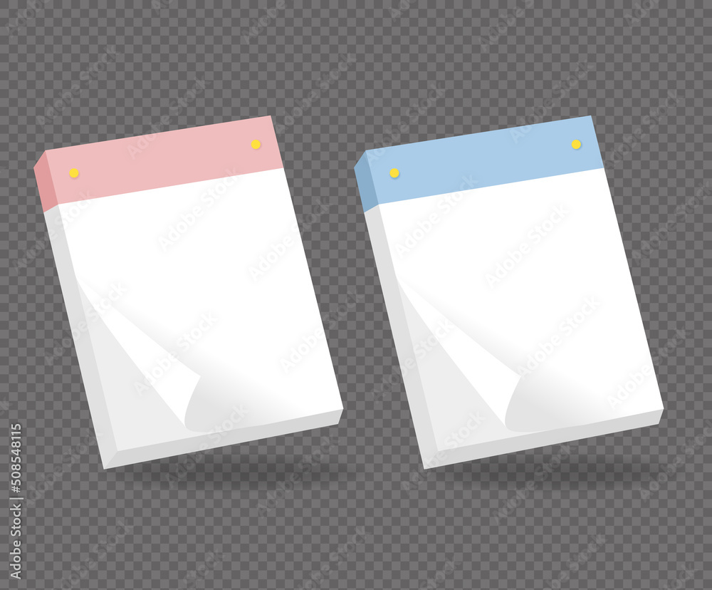 blue and pink Postit pad memo set illustration set. diary, memo label