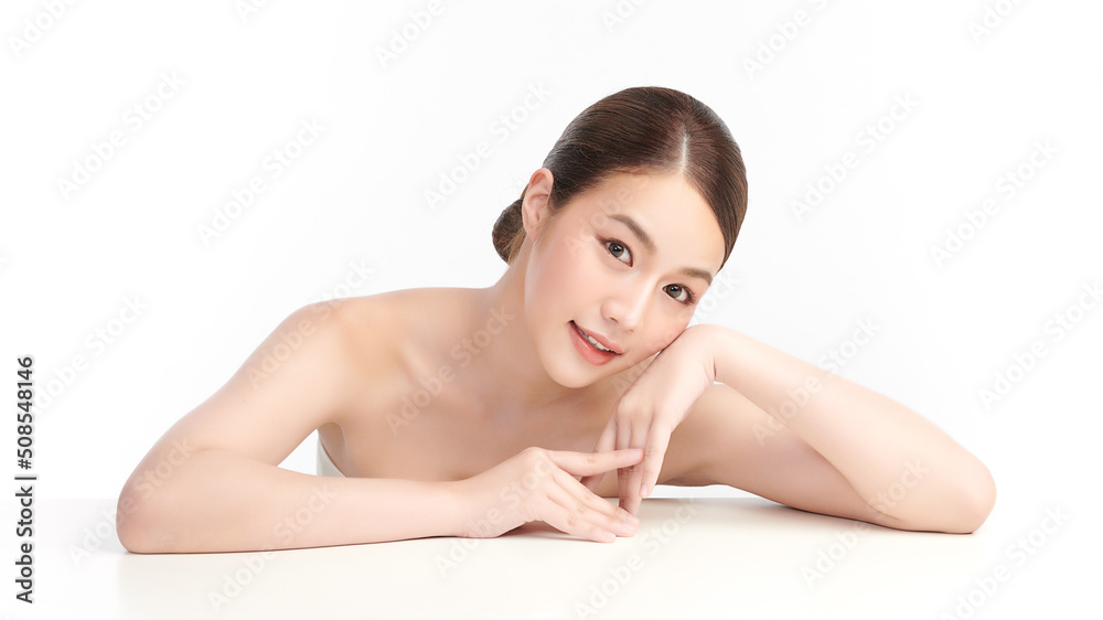 Beautiful young asian woman with clean fresh skin on white background, Face care, Facial treatment, Cosmetology, beauty and spa, Asian women portrait. Beautiful young asian woman with clean fresh skin on white background, Face care, Facial treatment, Cosmetology, beauty and spa, Asian women portrait.