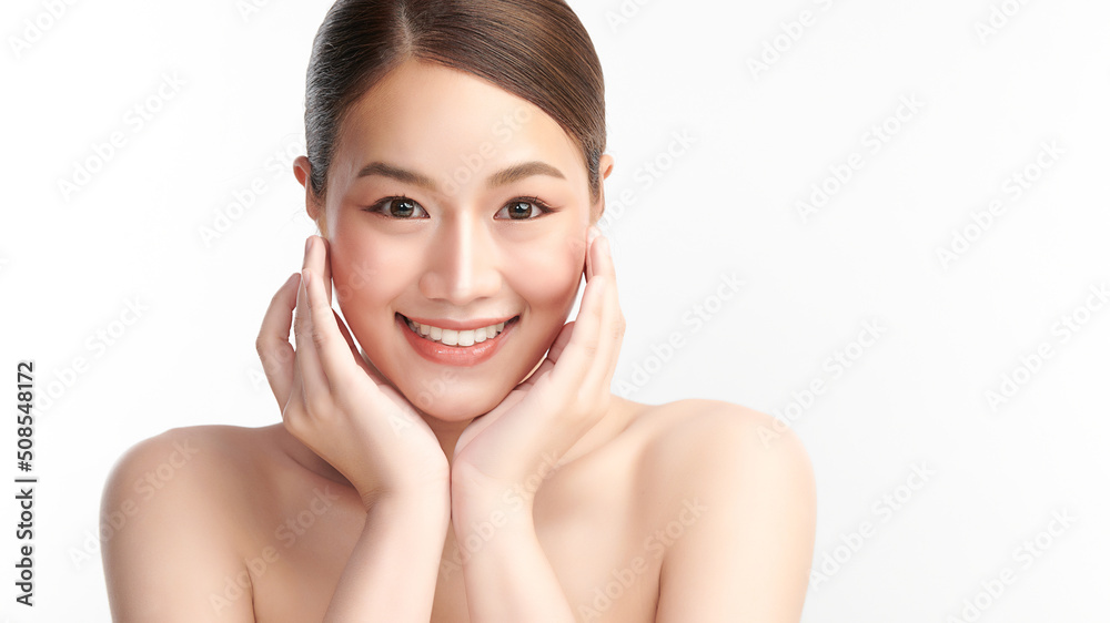 Beautiful young asian woman with clean fresh skin on white background, Face care, Facial treatment, Cosmetology, beauty and spa, Asian women portrait. Beautiful young asian woman with clean fresh skin on white background, Face care, Facial treatment, Cosmetology, beauty and spa, Asian women portrait.