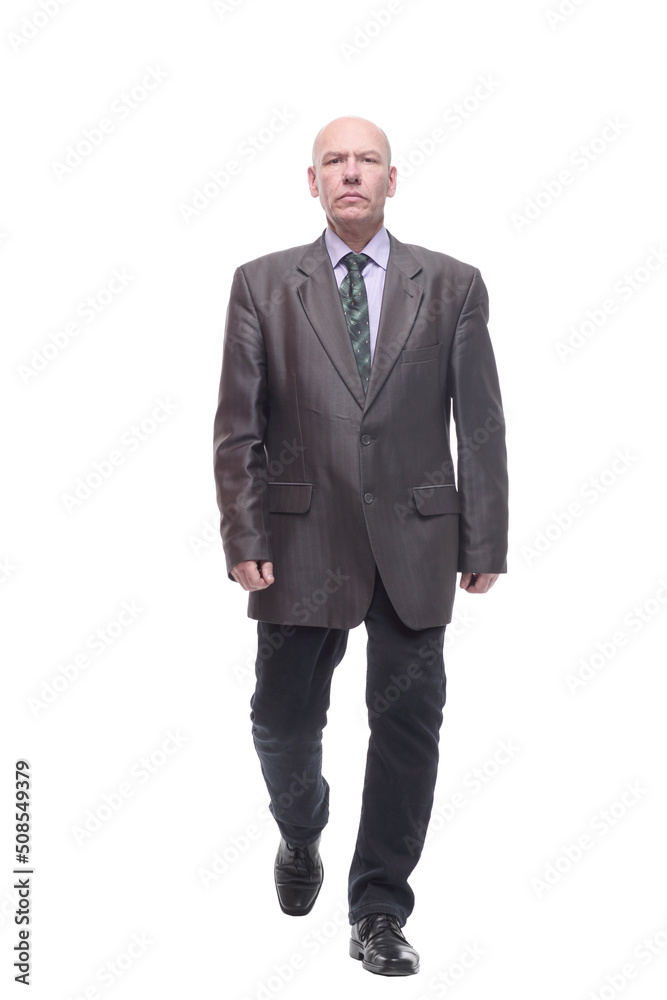 Executive business man striding forward . isolated on a white Executive business man striding forward . isolated on a white