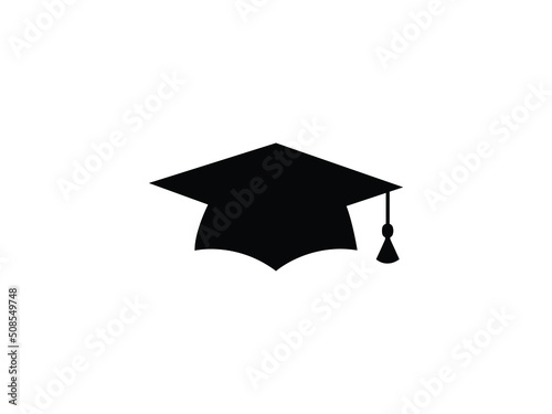 Graduation Cap icon Vector illustration. Graduation Hat Sign, emblem isolated on White Background, for University Graphic