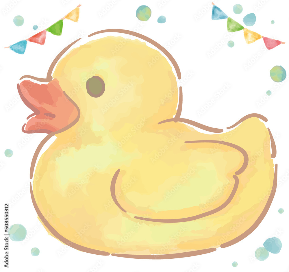 水彩イラスト、おもちゃのアヒル。ベクターイラスト素材。 水彩イラスト、おもちゃのアヒル。ベクターイラスト素材。