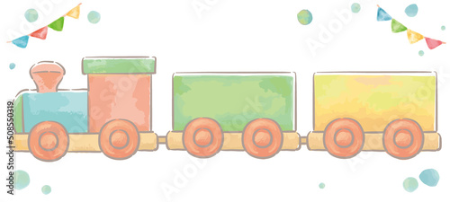 水彩イラスト、おもちゃの汽車。ベクターイラスト素材。