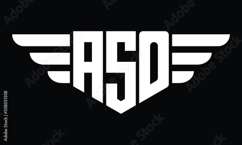 ASO three letter logo, creative wings shape logo design vector template. letter mark, wordmark, monogram symbol on black & white.