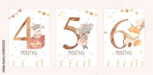 Canvas Print Watercolor milestone cards illustration for kids