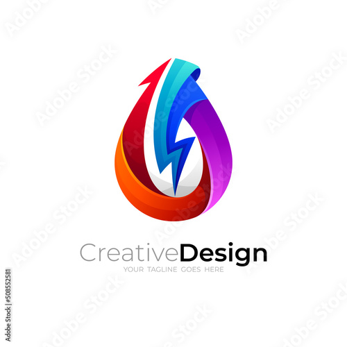 Abstract water drop logo and thunder design template, colorful logos