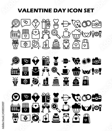 Set of valentine's day icons. line, glyph, mixed valentine's day icon.