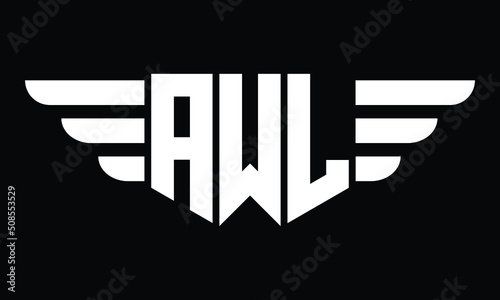 AWL three letter logo, creative wings shape logo design vector template. letter mark, wordmark, monogram symbol on black & white.