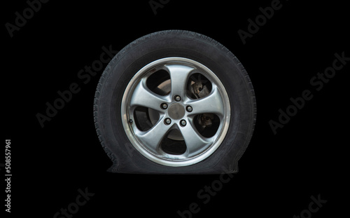 flat tire, leaking, isolated from background, broken, old