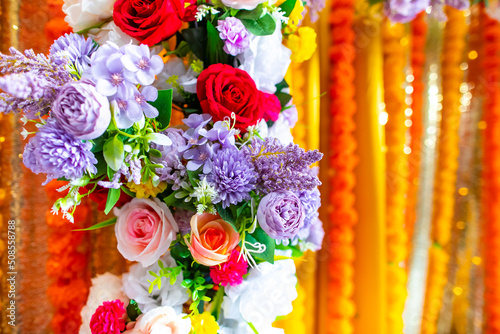 Indian Hindu wedding interiors and decorations, mandap photo