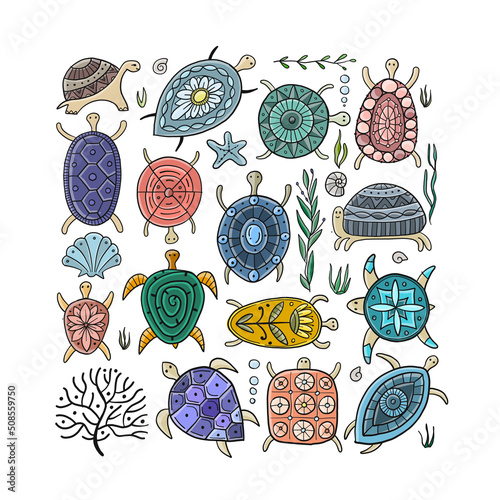 Turtles family. Tortoise background for your design