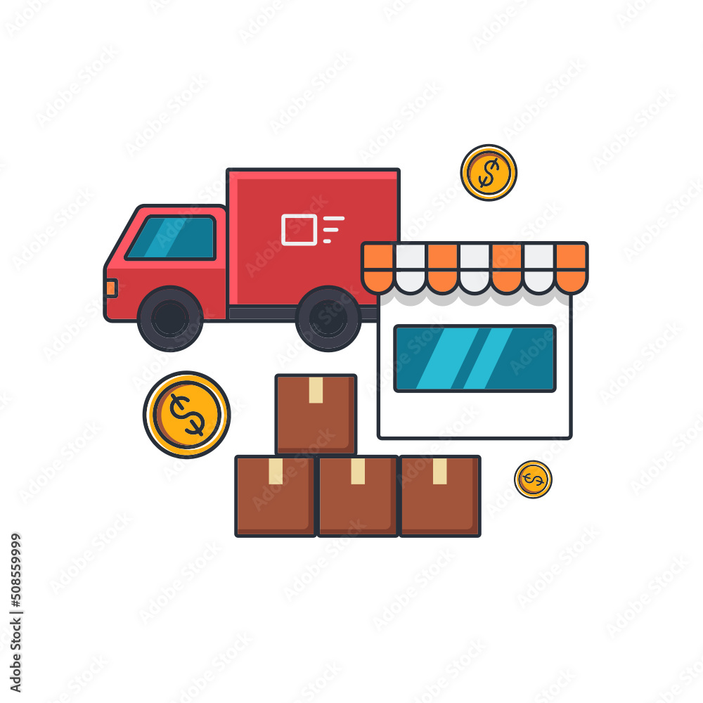 Collection colored thin icon of cargo delivery, business and transportation concept vector illustration. Collection colored thin icon of cargo delivery, business and transportation concept vector illustration.