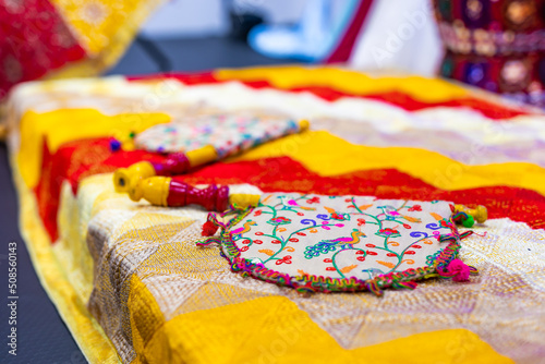 Indian Punjabi pre wedding Jago ceremony traditional decorations and ritual items © Stella Kou