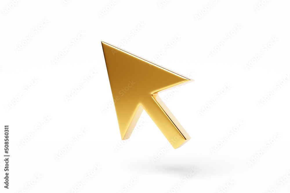 Golden cursor icon 3d rendering isolated on white background. Cursor icon illustration. Golden cursor icon 3d rendering isolated on white background. Cursor icon illustration.