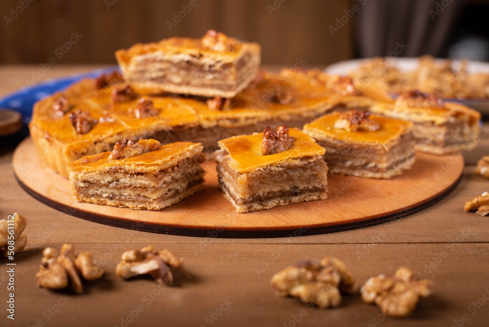 Baklava, oriental sweets, layered sweet cake